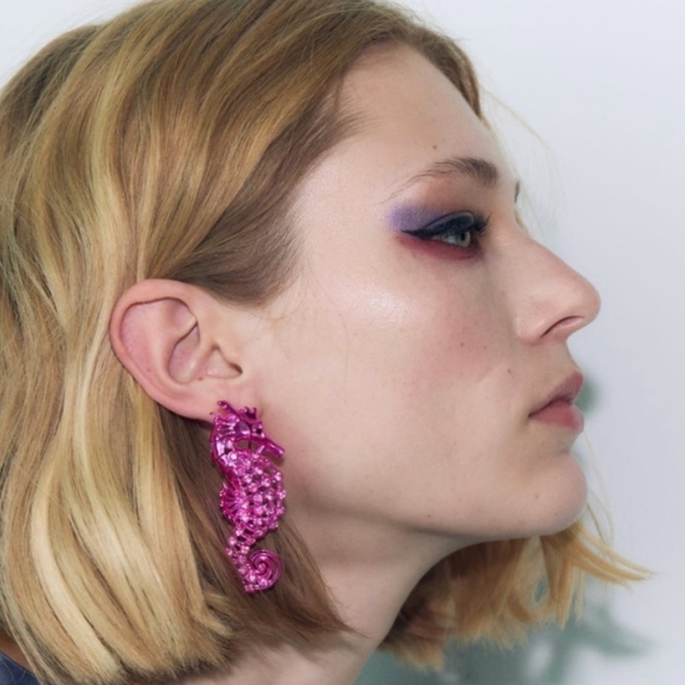 Statement Purple Rhinestone Seahorse Earrings